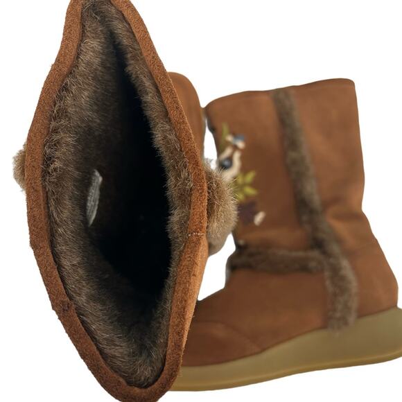 REPORT Leather Upper Faux Fur lined Boho Style Embroidery Boots Women's size 6.5 - Picture 8 of 9